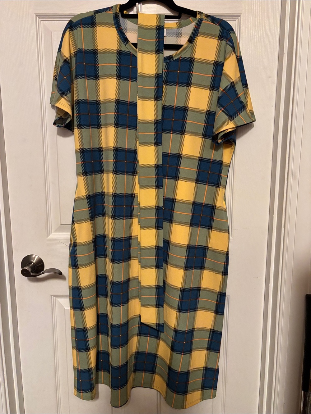 Lularoe NWOT Marly Scuba Midi Dress Yellow Blue Green Orange Squares Size XL